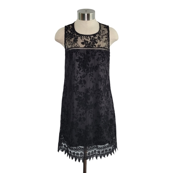 Speechless Black Faux Suede Lace Embroidered Shift Dress- size XS - Picture 2 of 11